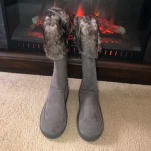 Gray micro suede boots